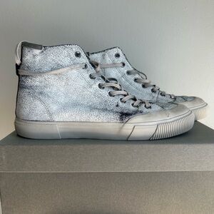 All saints Dumont High Top Cracked Leather Sneakers in Chalk White